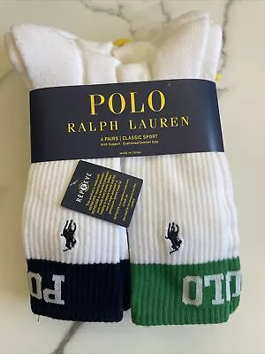 New Mens Ralph Lauren Polo Sport Designer Stitched Logo 6 Pack Crew Cut Socks • $29.99