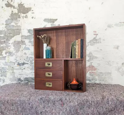 Vintage Mid Century Teak 1960s Wall Shelf Bookcase Shelves Drawers Hall DELIVERY • £175