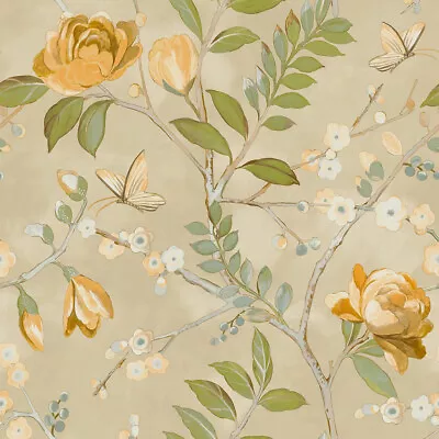 Grandeco Life Lola Yellow Wallpaper A68802 - Hand Painted Floral Trail • £11.49