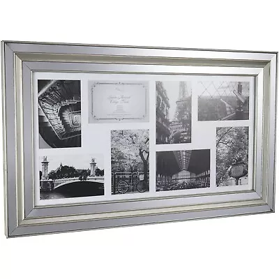 £26.99 • Buy Mirrored Collage Silver Sparkle Photo Frame Multi Aperture Picture For 8 Photos 