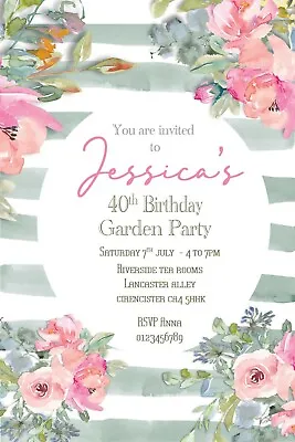  Personalised Floral  Afternoon Tea Garden  Birthday Party Any Age Invites X 10 • £5.10