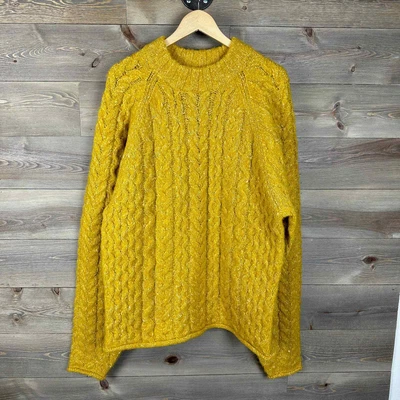 $200 • Buy NEW Staud M Oversized Mock Neck Cable Knit Jeromine Sweater Yellow Medium 