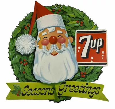 Vintage 1960s 7up Diecut Cardboard Santa Christmas Soda Advertising Sign 1965 • $54.97