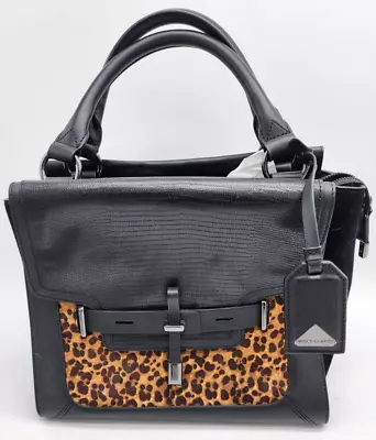 Minicci Vegan Handbag Black With Animal Print Front Large Tote New W/Tags • $31.85