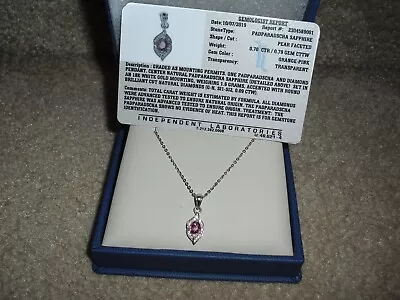 DISNEY NA HOKU 18K Gold Padparadscha Sapphire Pear .70 Ct Dia 18  Necklace $1999 • $1249