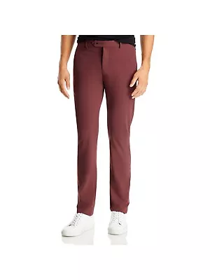 ZANELLA Mens Burgundy Flat Front Slim Fit Stretch Pants 34 Waist • $34.99