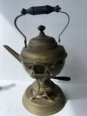 Rare Antique S. Sternau & Co New York Brass Tilting Teapot With Stand & Warmer • $59.99