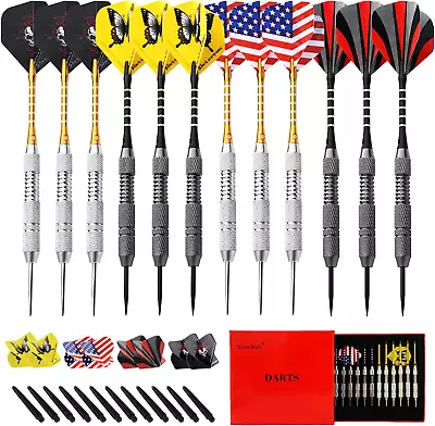 Steel Tip Darts Set 12 Pack 24 Grams Professional Metal Dart Set 20 Flights • $23.95