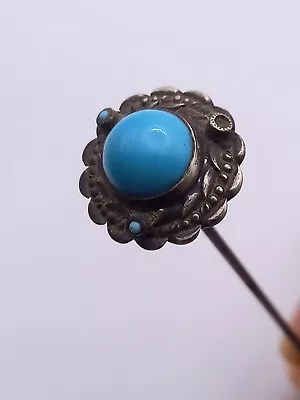 £10.90 • Buy Vintage Hatpin Turquoise Glass Stickpin Silver Coloured Metal Hat Stick Pin Old