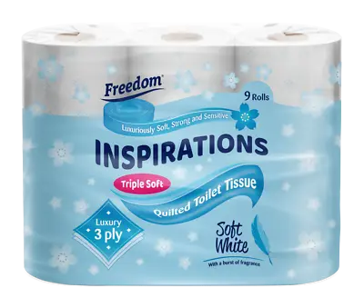 £15.49 • Buy 45 Rolls Freedom Inspirations Quilted White 3 Ply Toilet Paper