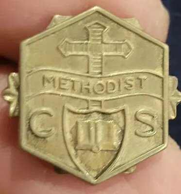 Vintage Methodist Sunday School Pin W Star C S  Cross 3/4   • $5