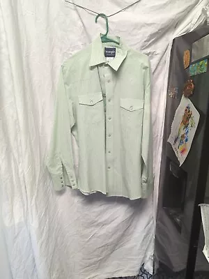 Wrangler Shirt Mens L Striped Pearl Snap Green Blue Chest Pockets Western • $16.88