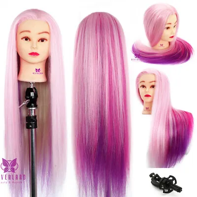 24in Salon Hair Training Head Hairdressing Practice Mannequin Doll Pink Rainbow • £17.99