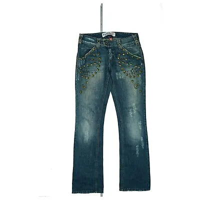 Met Karma Women's Jeans Trousers Low Waist Used Look W26 L30 Studs Vintage Blue • $74.65