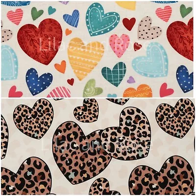 Cotton Jersey Fabric Bright Hearts Jersey Leopard Print Hearts Fabric • £8.50