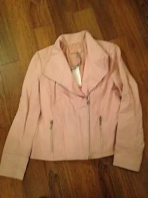 John Lewis 100% LEATHER ZIP FRONT Coat JACKET Pink Size 12 NEW • $287.19