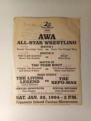 AWA All-Star Wrestling Line Up Sheet 1994 Verne Gagne • $20