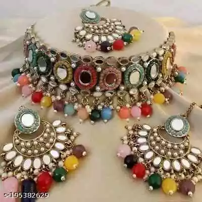 $18.89 • Buy Indian Bollywood Gold Plated Kundan Choker Bridal Necklace Earrings Jewelry Set