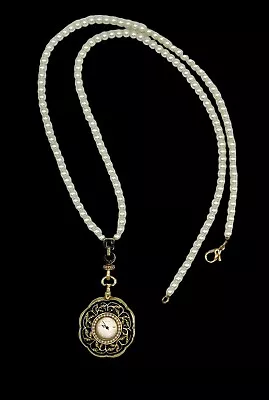 Vintage Estate Enamel Pearl Watch Necklace • $54.95