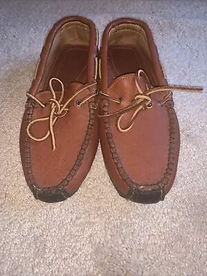 Minnetonka Womens Classic Moccasin Flat Shoes Tan Leather Moc Toe Sz 7M 1042703 • £22.16