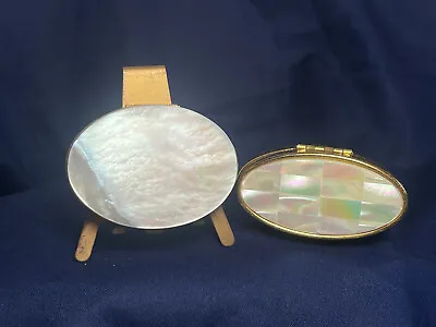 VTG Mother Of Pearl MOP Shell Design Brass Make-up Compact Mirror Max Factor • $29.95