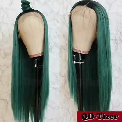 $43.95 • Buy Ombre Green Fashion Synthetic Hair Lace Front Wig Long Silky Straight Full Wigs