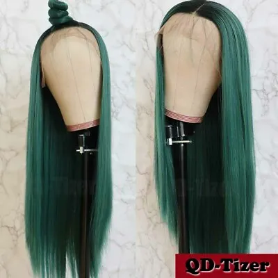 Ombre Green Fashion Synthetic Hair Lace Front Wig Long Silky Straight Full Wigs • $19.90