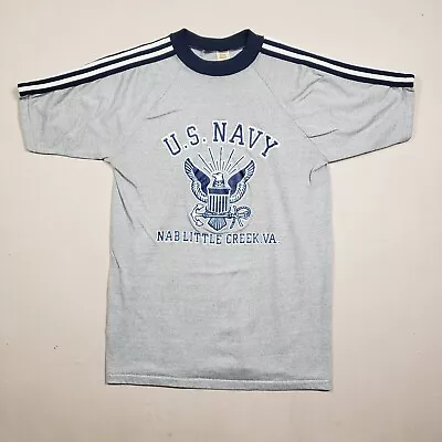 Vtg US Navy Shirt Adult XL Grey Eagle Anchor Single Stitch Little Creek Virginia • $7.50