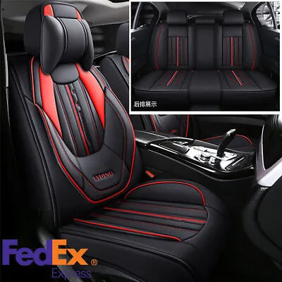 5-Seat Car Seden Seat Cover Cushion Full Set Black&Red 5D PU Leather USA Stock • $106.37