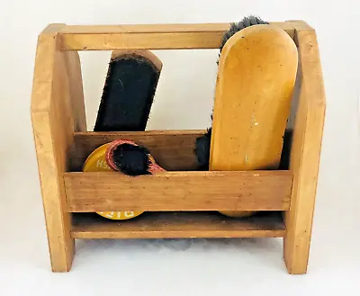 Vintage Shoe Shine Tote Caddy Box With Brushes & Shoe Polish • $6.95