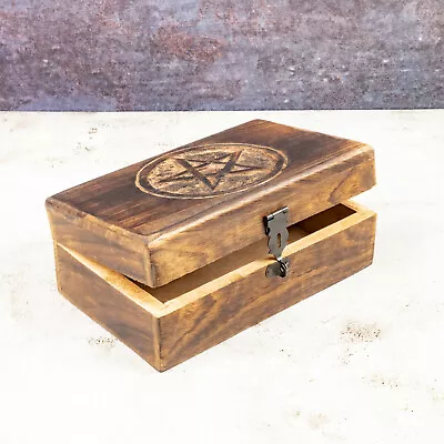 Mango Wood Pentagram Star Engarved Jewelry Storage Boxes (Flame Work Finish) • $21.84