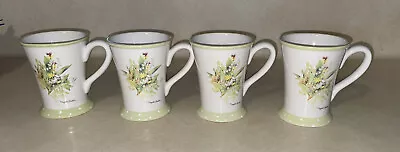 Lovely SET Of 4 MARJOLEIN BASTIN Tall COFFEE MUG Mugs Cups Lily Of The Valley • $85