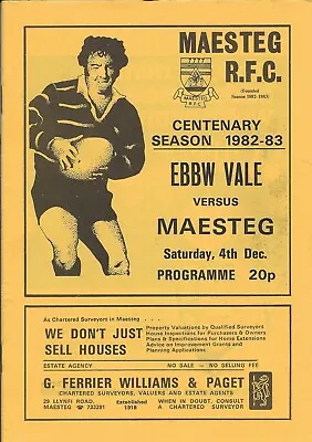 £4.99 • Buy Maesteg v Ebbw Vale 4 Dec 1982 Maesteg RUGBY PROGRAMME