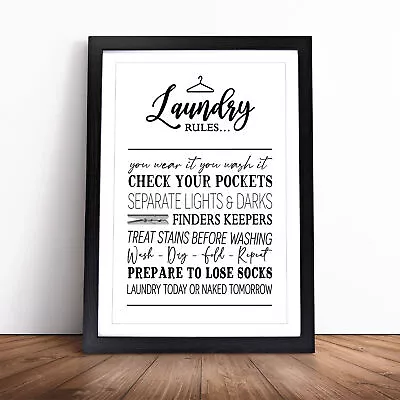 £12.95 • Buy Laundry Rules Typography Framed Wall Art Print Large Picture Painting Poster