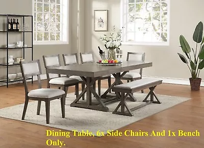 Ash Gray Dining Room 8pc Set Dining Table W Leaf 6 Chairs Bench Cushion Seat • $1699.99