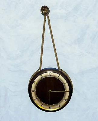 MCM Mid Century Modern Wood Hanging Wall Clock German MAUTHE Mechanical 10” • $145.30