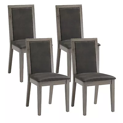 Modern Dining Chairs Kitchen Side Chair High Back PU Upholstered Wood Leg Gray • $331.07