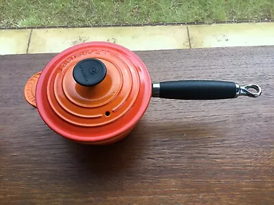 Ex Condition LE CREUSET Volcanic Orange Cast Iron Saucepan 16cm Black Handle • £25
