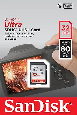 SanDisk Ultra 32GB SD SDHC Flash Memory Card Class 10 80MB/s 533X UHS-I HD  • $8.25