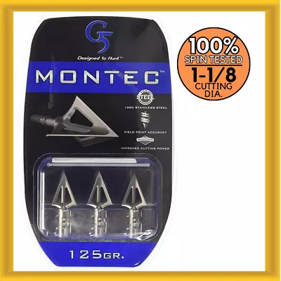 G5 Outdoors 110 Montec 3 Broadheads Per Pack 125 Grain 1 1/8  Cutting Diameter • $39.95