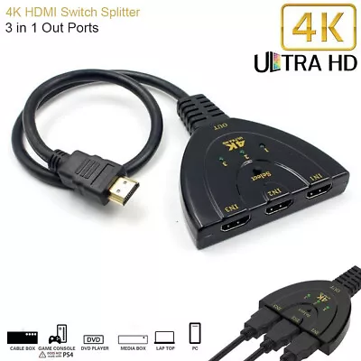 3 Way HDMI Switch Box Splitter 4K HDTV 1080P Auto 3 Port IN 1 OUT Cable • $7.50