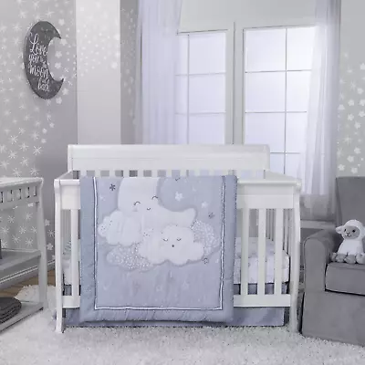 New Baby BOY GIRL GRAY WHITE SKY CLOUDS STARS 4pc Crib Bedding Set • $89.95