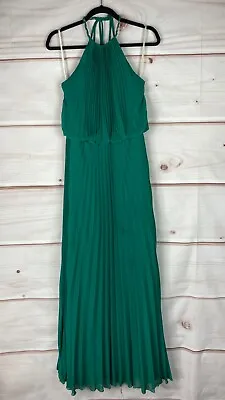 Xscape Pleated Halter Green Maxi Dress Womens 8 Grecian Solid Sleeveless Long • £12.13