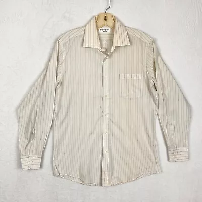 Vintage Yves Saint Lauren YSL Mens Button Down Shirt 15.5 32/33 Beige Striped • $19.95