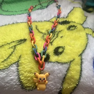 £6 • Buy Pikachu Rainbow Colour Block Necklace Chain Chunky Pokemon Kawaii Harajuku 