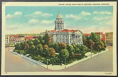 Marion Indiana Court House And Public Square Vintage Linen Postcard Unposted • $2.97