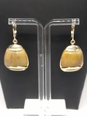 Monet Gold Tone Lever Back Earth Tones Acrylic Stones Dangle Earrings • $15.99