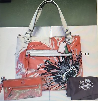 Coach Poppy #19029 Placed Flower Sequin Glam Tote Shoulder Bag & Wallet Set • $189.99