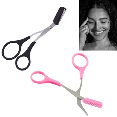 Eyebrow Eyelashes Scissors Curved Hair Comb Stainless Steel Trimmer Cutting Tool • £3.49