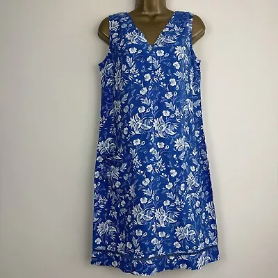 Next Dress Blue White Print Linen Blend Pocket Shift Holiday Womens New  8 - 12 • £5